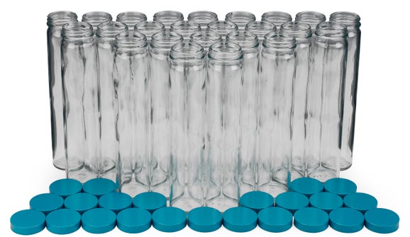 Glass containers w/ caps, 350 mL, set of 24